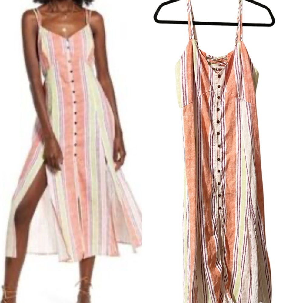 D159 Band Of Gypsies Size Large Linen Blend Spaghetti Strap Dress